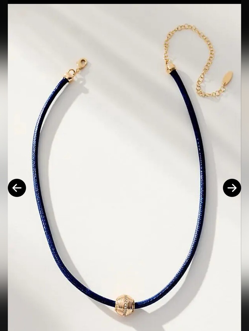 NWOT! ANTHROPOLOGIE, Single Bead Cord Necklace, Navy/Gold, MSRP $44